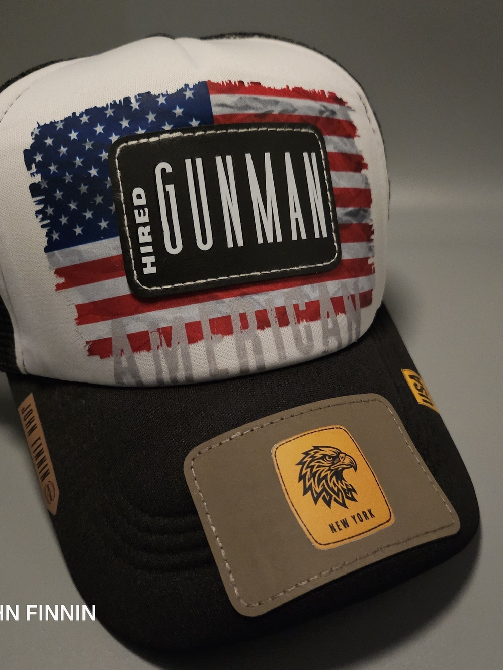 Hired Gunman USA Flag Trucker Hat - Black & White